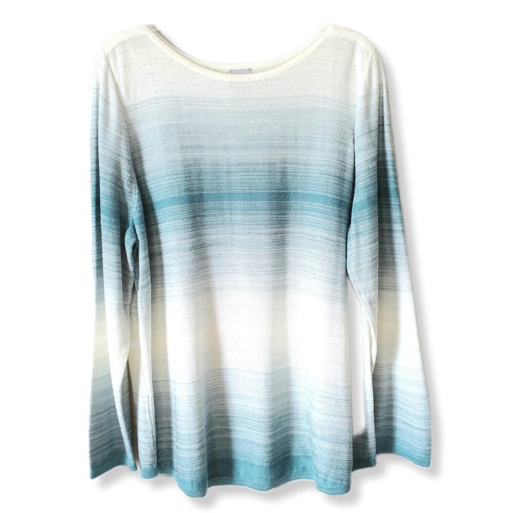 Chicos Women Ivory Blue Ombre Summer Pullover Sweater XL 3 Coastal Casual Career
